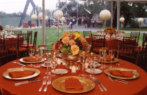 Gold and orange florals and table decor