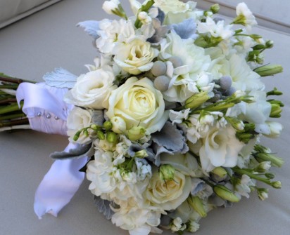 Soft gray and garden white bridal bouquet